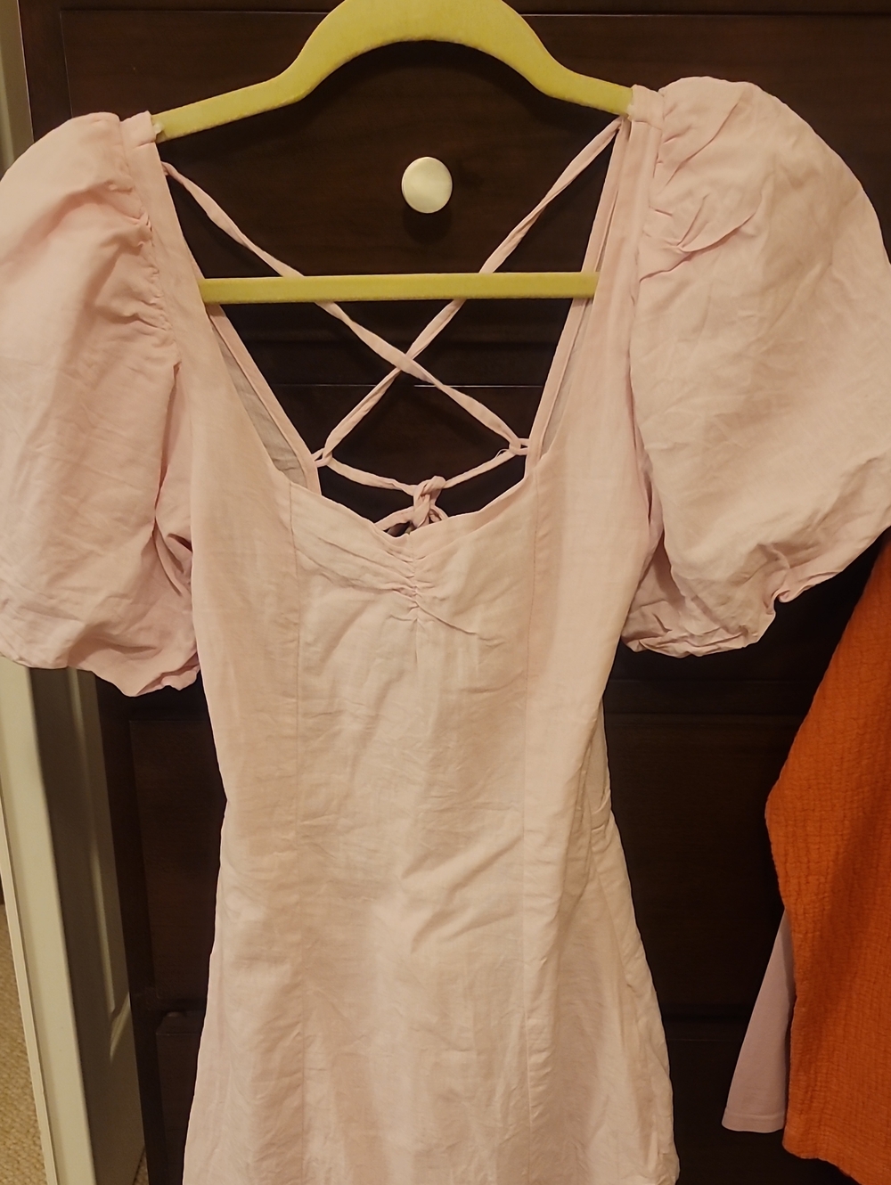 NWOT Divided  Baby Pink Cotton/linen Blend Fully Lined Puff Sleeve Midi Dress S